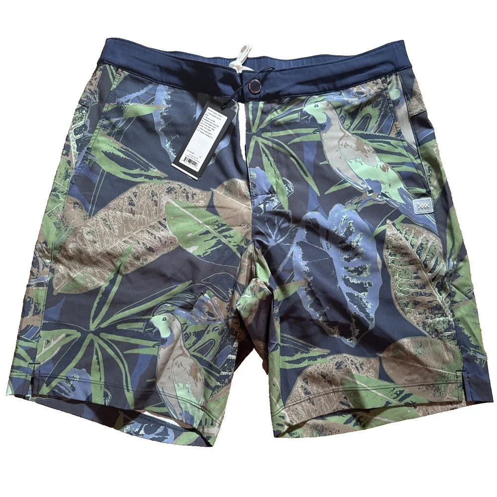 Rhone Barrier Swim Shorts Men’s Medium Tropical Floral Green/Blue